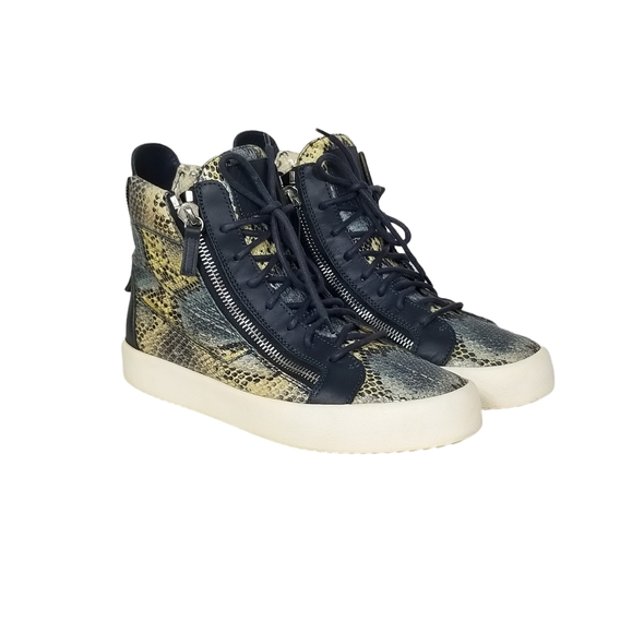 Giuseppe Zanotti Mens Embossed Leather Snakeskin High Top Sneakers Blue Size 9